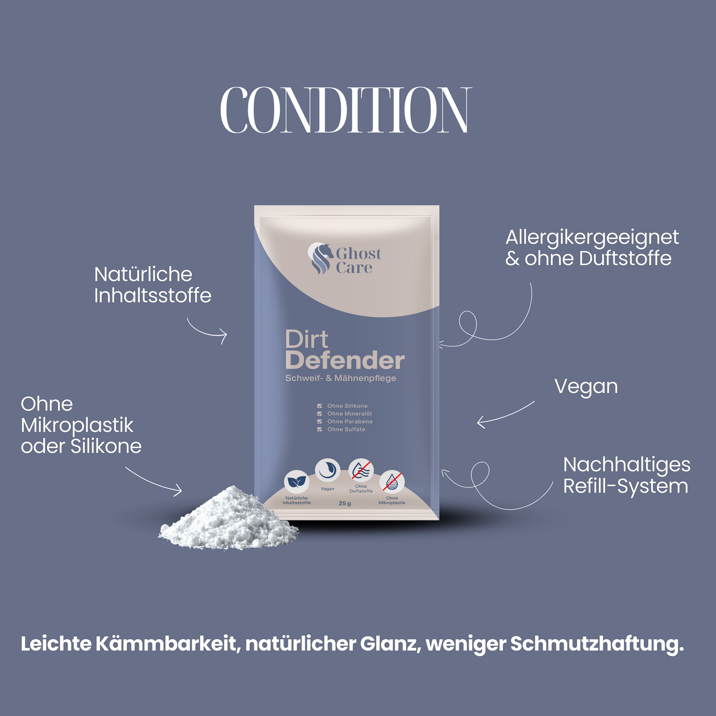 Dirt Defender - Lösliches Pulver für Schweif- und Mähnenpflege